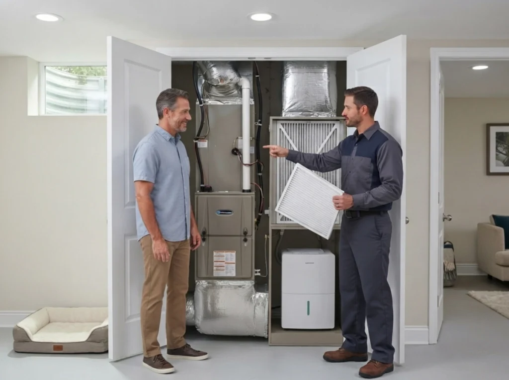 Tampa homeowner comparing HVAC filters and whole-home air quality equipment